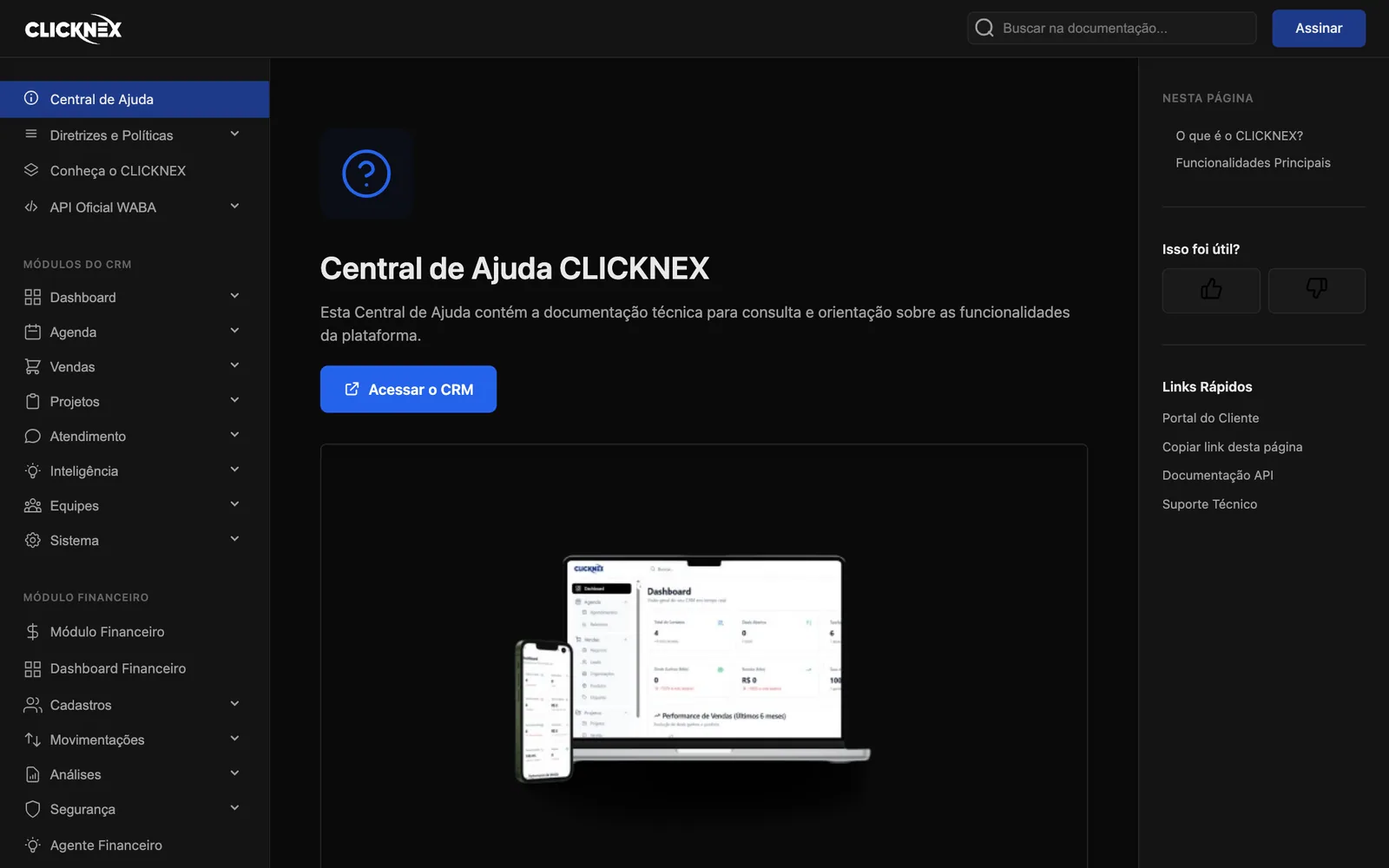 Central de Ajuda ClickNex — página inicial no desktop