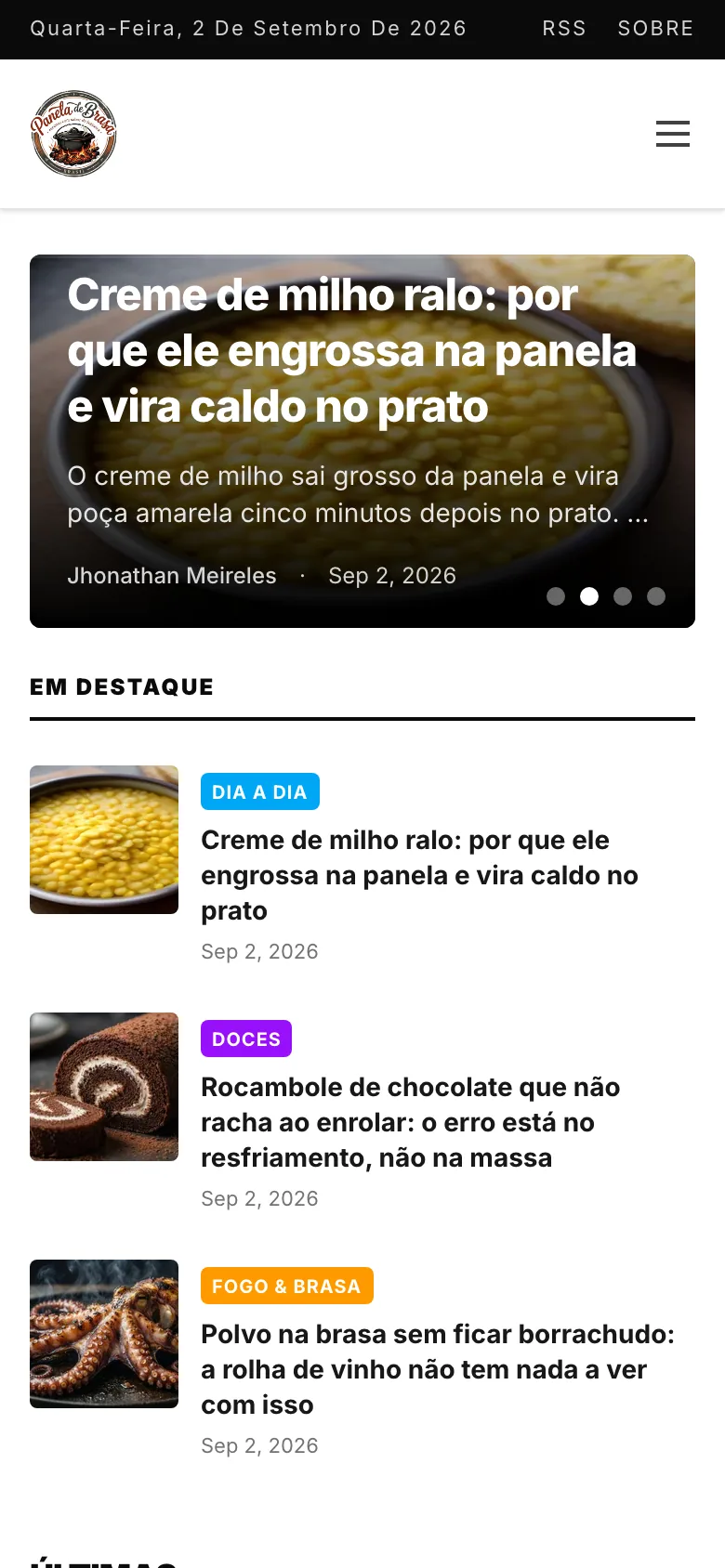 Panela de Brasa, um dos blogs da rede da ClickNex — página inicial no celular