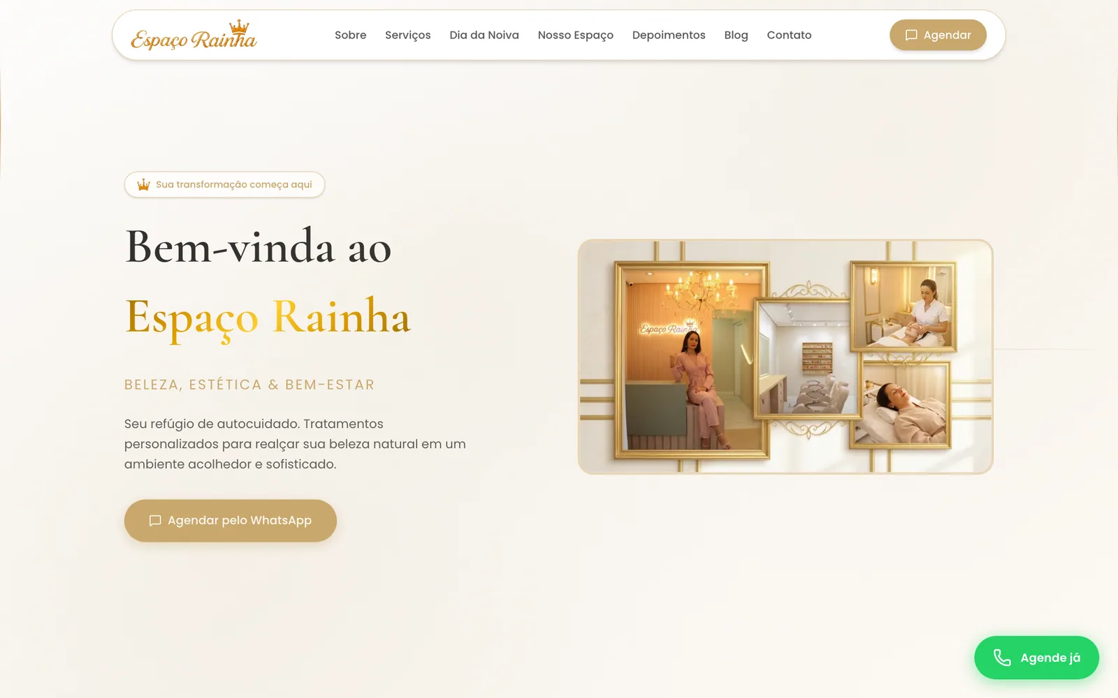 Site da Espaço Rainha Estética — página inicial no desktop
