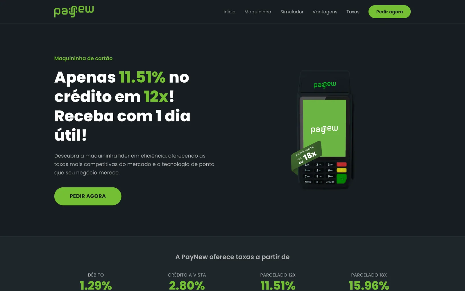 Site da PayNew — página inicial no desktop